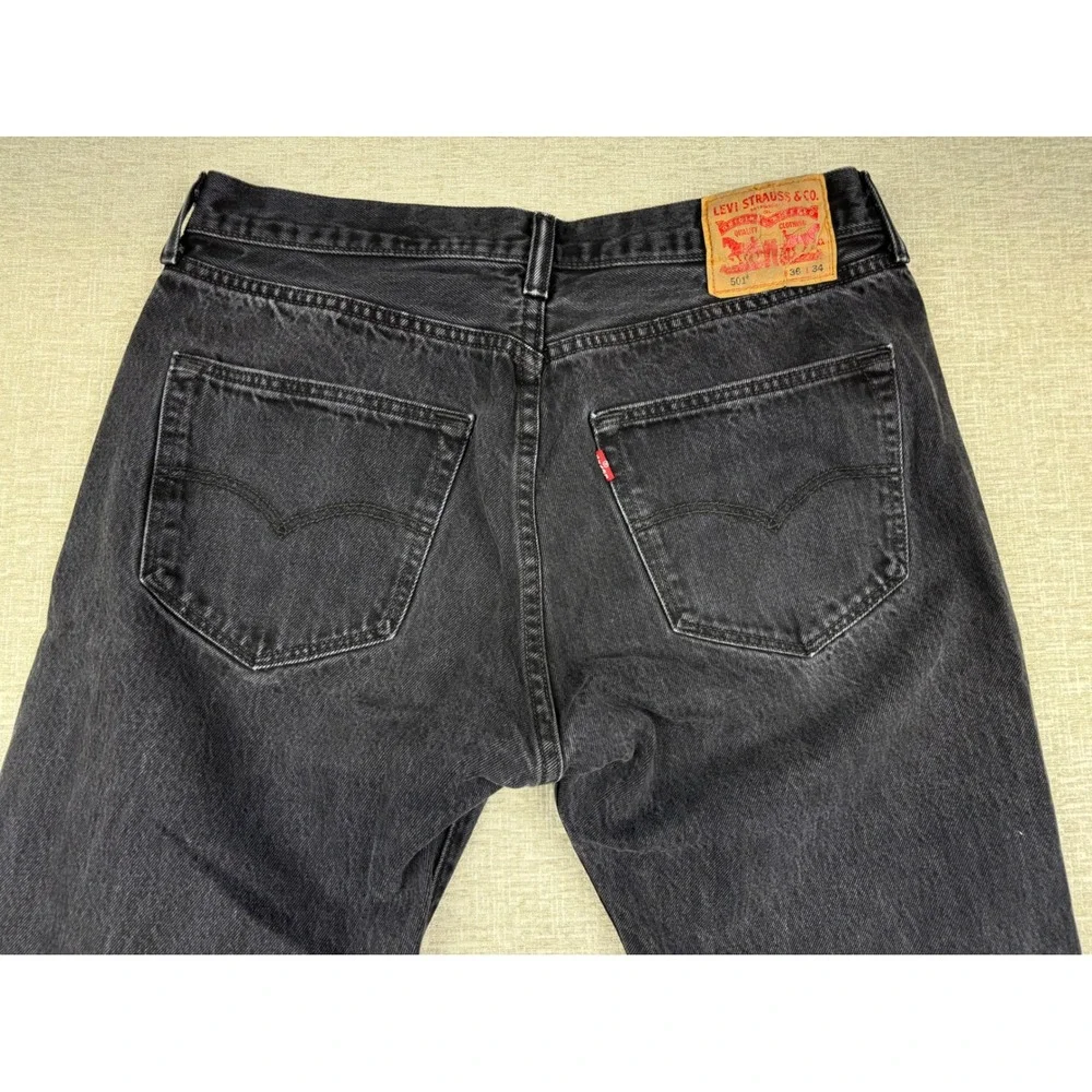 Levis 501 Jeans Mens 36x34 Y2K style Fuzzy Faded Black Denim